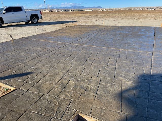 Stamped concrete with Colorado mountains
